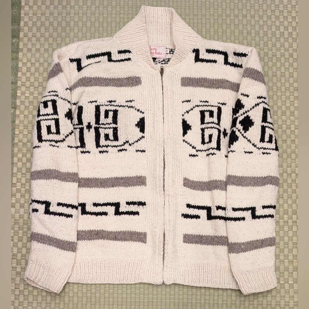 Camp Kitschy Knits Cowichan Style 100% Wool Cardigan Sweater Men's Size 44